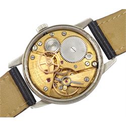 Omega Seamaster 30 gentleman's stainless steel manual wind wristwatch, Ref. 135.007-64, Cal. 286, blue dial with Arabic numerals, on black leather strap