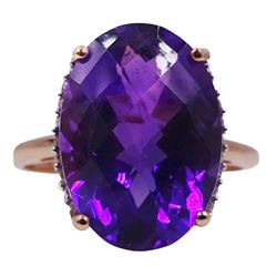 10ct rose gold single stone briolette cut oval amethyst and diamond ring