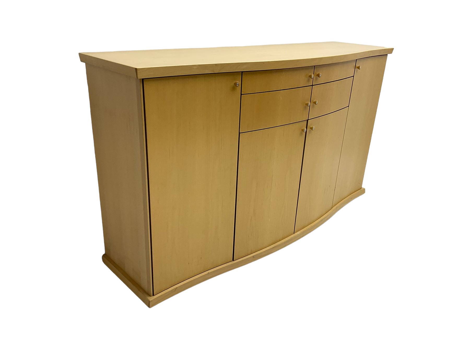Skovby - light oak sideboard, serpentine top, four drawers over double cupboard flanked by two single cupboards
