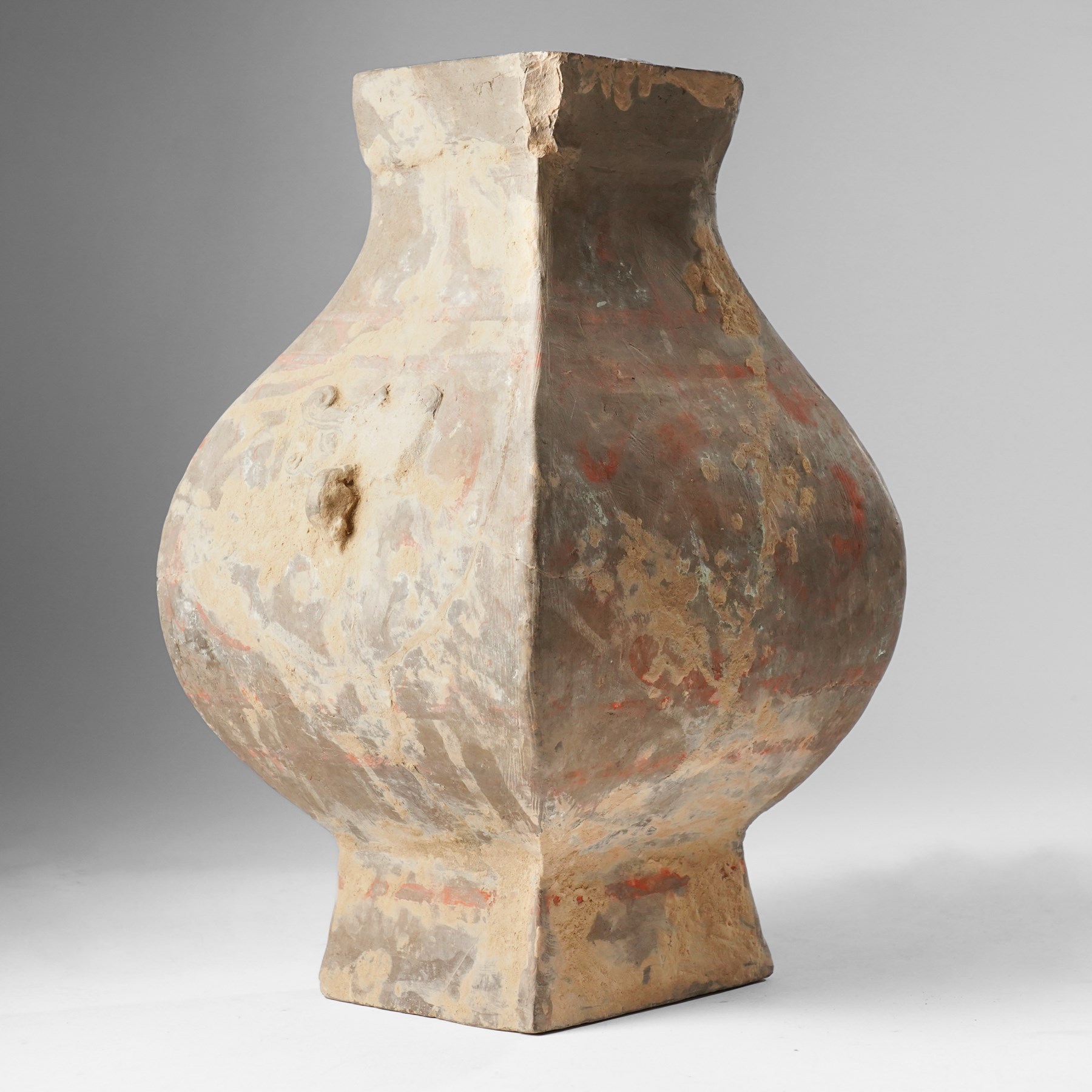 Chinese pottery Fanghu wine vessel, with taotie masks, H32.5cm 