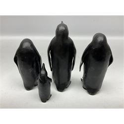 Steve Boss (British 1970-); Bronze figure group of a family of Emperor penguins, entitled Waddle, all with artists monogram beneath, tallest H12cm