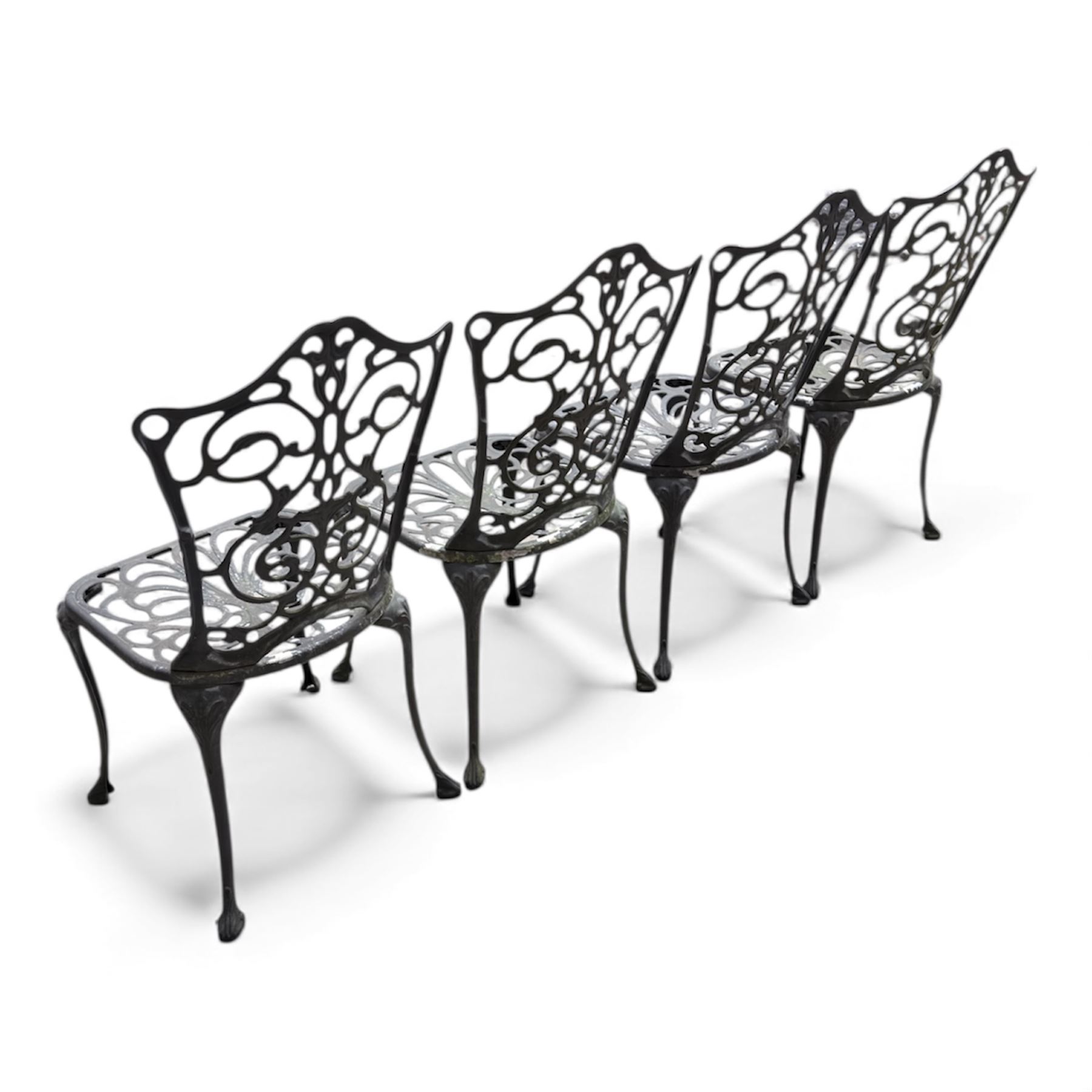 Cast aluminium garden table and four chairs in dark grey