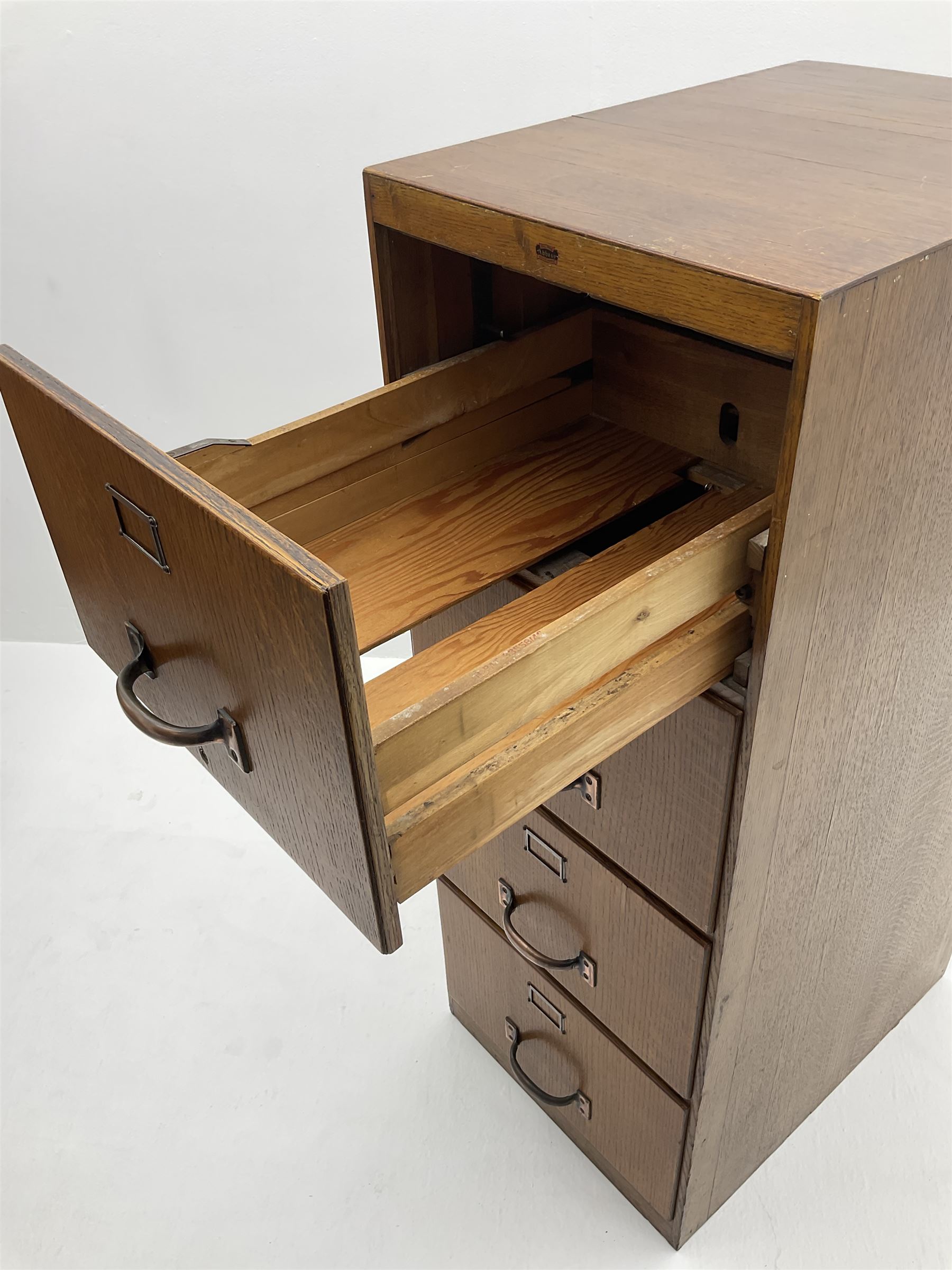 Vintage oak filing cabinet, fitted with four deep drawers 