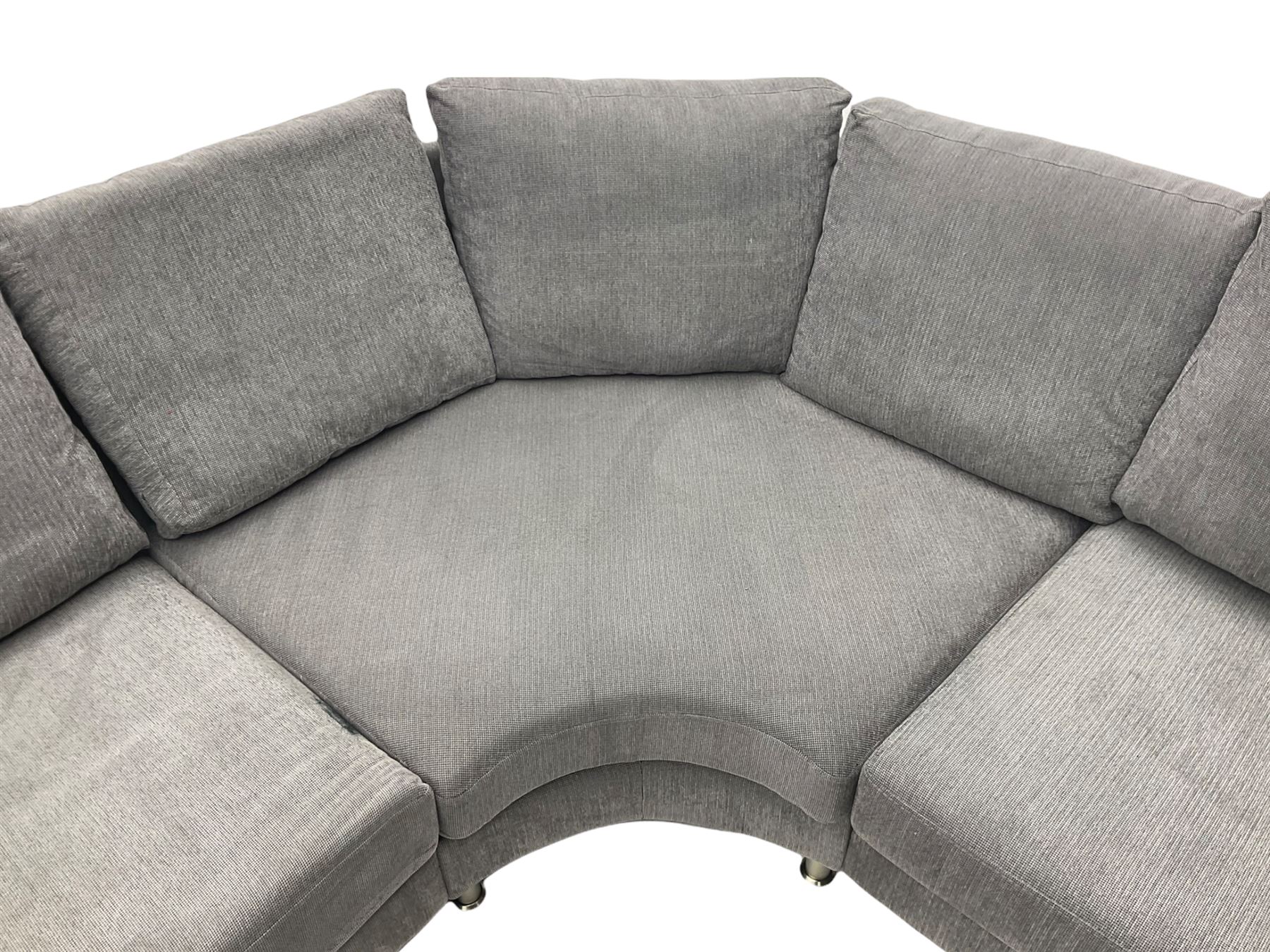 BoConcept 'Indivi 2' corner lounge sofa in grey Matera fabric, three sections with two moveable headrests and brushed steel supports designed by Anders Nørgaard 