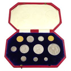 King Edward VII 1902 matt proof short coin set, comprising gold half sovereign and sovereign, silver maundy money set, sixpence, shilling, florin, halfcrown and crown, housed in the official dated case of issue
