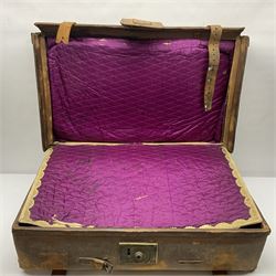 19th century leather suitcase, with brass plaque to cover engraved 'C R F Lutwidge Esq', the pink silk and white kid leather interior with pouch and edging impressed with gilt lettering reading 'By Appointment of Prince of Wales J W Allen 37 Strand Maker Prize Medal Awarded', H21cm, W73cm, Notes: Charles R. Fletcher Lutwidge, was mayor of Tunbridge Wells between 1895-1898, and again between 1901-1902