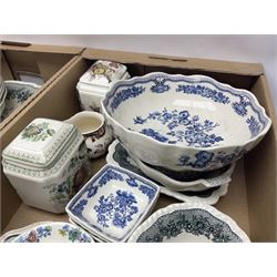 Masons Ironstone ceramics, including Ascot pattern jug, charger and oval plates, two tea jars, Manchu pattern fruit bowl, Fruit Basket pattern fruit bowl, etc, in three boxes