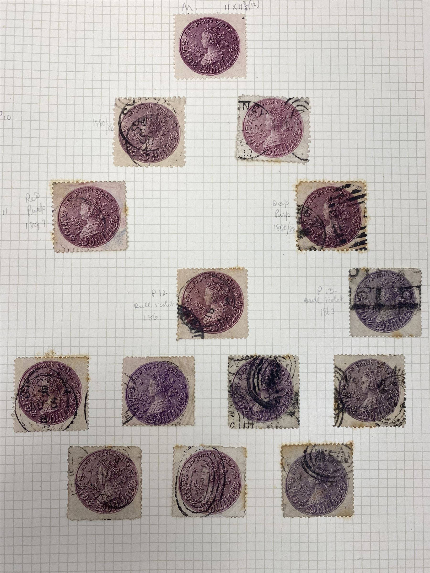 Australia New South Wales stamps, including 1850-4 various imperf issues, 1854-6 including five pence, six pence, one shilling etc, 1856-60 registered letter stamps, 1861-88 five shillings etc, housed on pages