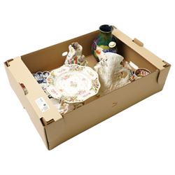 Moorcroft vase, two Staffordshire figures, Naples figure, Dresden comport etc