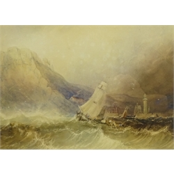  Henry Barlow Carter (British 1804-1868): Shipping in Rough Seas off Whitby, watercolour signed and indistinctly dated 22cm x 31cm  