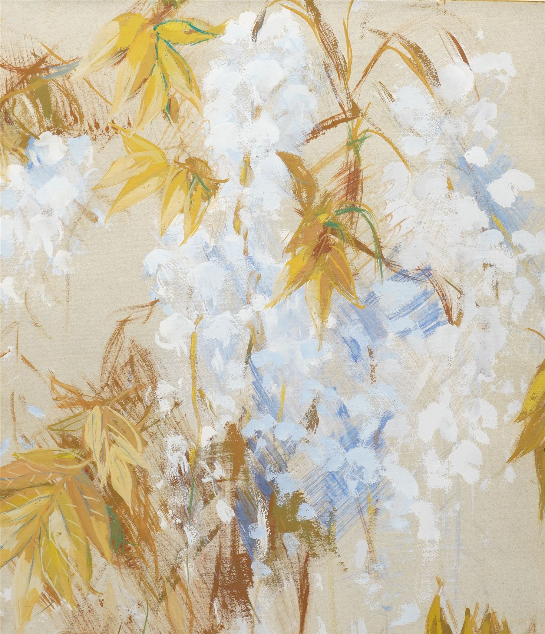 Yvonne Tocher (British 1920-2013): Blue Flowers, mixed media on paper unsigned 44cm x 38cm
