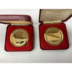 Queen Elizabeth II cradle of civilization cruise 1976 bronze medallion with related book and two other Queen Elizabeth II commemorative medallions for cruises in 1975 and 1976, all cased