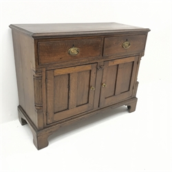 18th Century oak side cabinet, two drawers above two fielded panel doors, ogee bracket supports, W111cm, H86cm, D46cm