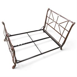 And So To Bed - 'Handel' double bed in the style of Jacques Adnet for Hermes, the metal head and footboards with equestrian tack style leather covering
