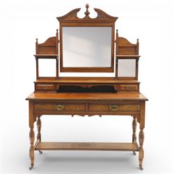 Edwardian walnut dressing table, raised back fitted with fixed and swing mirrors, multiple...