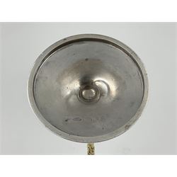 Pair of modern silver candlesticks by Stuart Devlin, the tapering parcel gilt stems with signature textured detailing, each supporting a fluted candle holder and upon a spreading circular foot, hallmarked Stuart Devlin, London 1973, H25cm