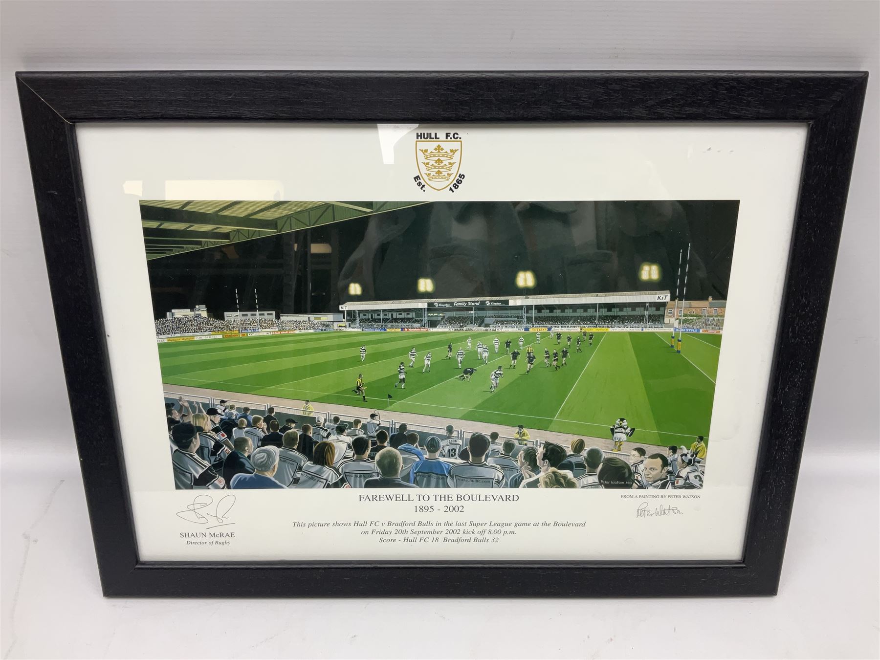 Hull F.C. memorabilia; Clive Sullivan 1986 memorial game programme, Open Evening 1994 programme with multiple player signatures, 'Old Faithful' 45rpm record, Wembley rosettes, 2000 team poster with facsimile signatures, framed print 'Farewell to the Boulevard 1895-2002', fully signed team photograph, various booklets, CD, DVD etc; and a folder containing the Merlin Rugby League card collection