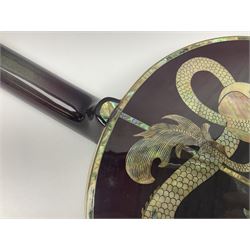 Chinese F-hole eight-string mandolin with sunburst finish, mother-of-pearl inlay of dragons chasing the flaming pearl and dragon carved headstock L71cm