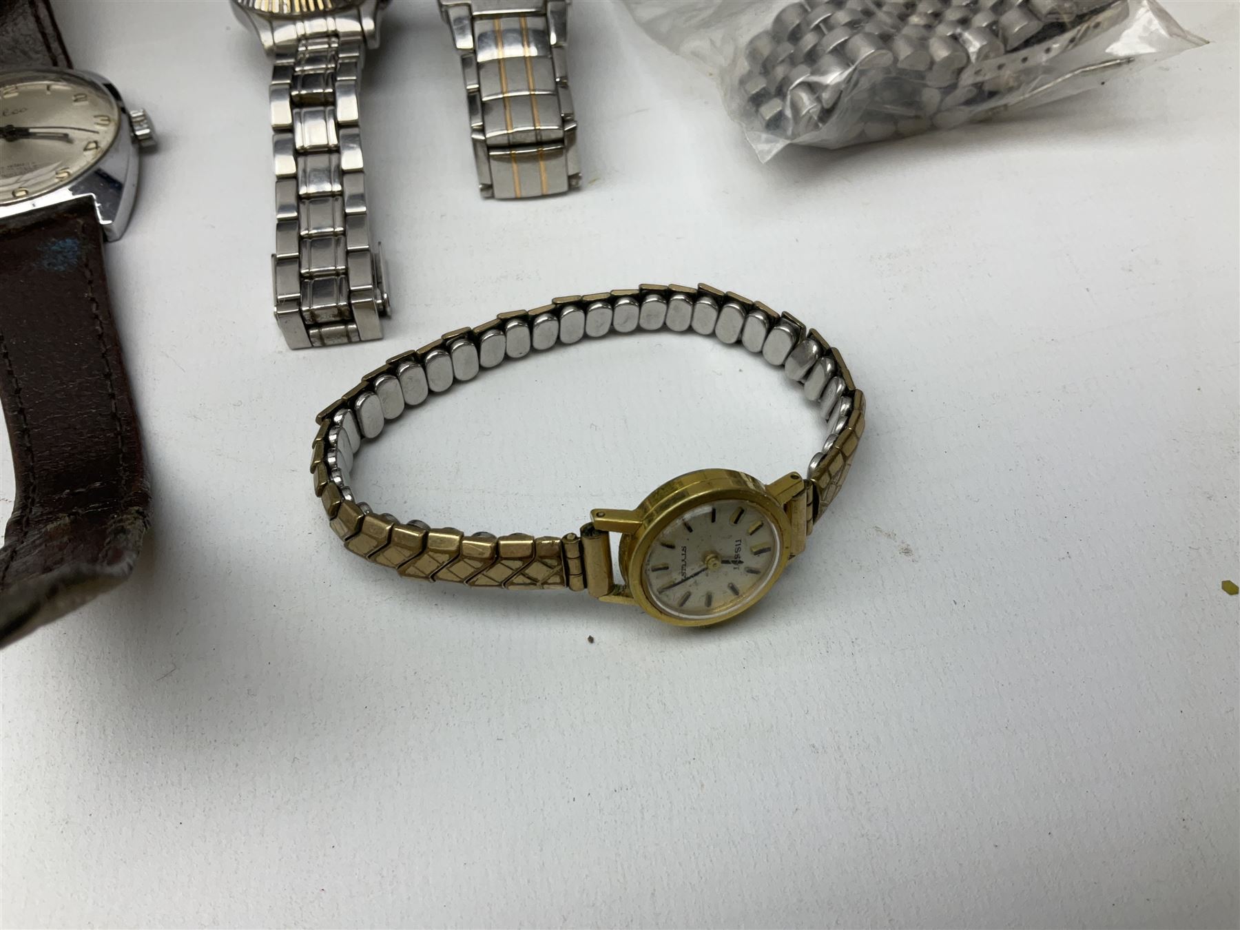 Collection of wristwatches including Accurist World Time chronograph quartz, Lorus chronograph 100m stainless steel quartz, Oskar Emil Torrini, two Citizen automatics, Seiko ladies Vivace, Titus, Limit and Tissot