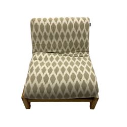 Futon Company - oak framed folding futon with grey and white patterned loose cushion