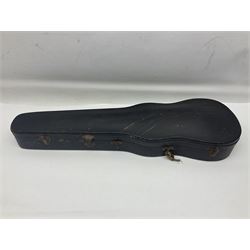 Late 19th century German trade violin c1890 with 36cm two-piece birds-eye maple back, neck and ribs and spruce top; bears label 'Manufactured in Berlin Special Copy of Nicolaus Amati' L59.5cm; in carrying case