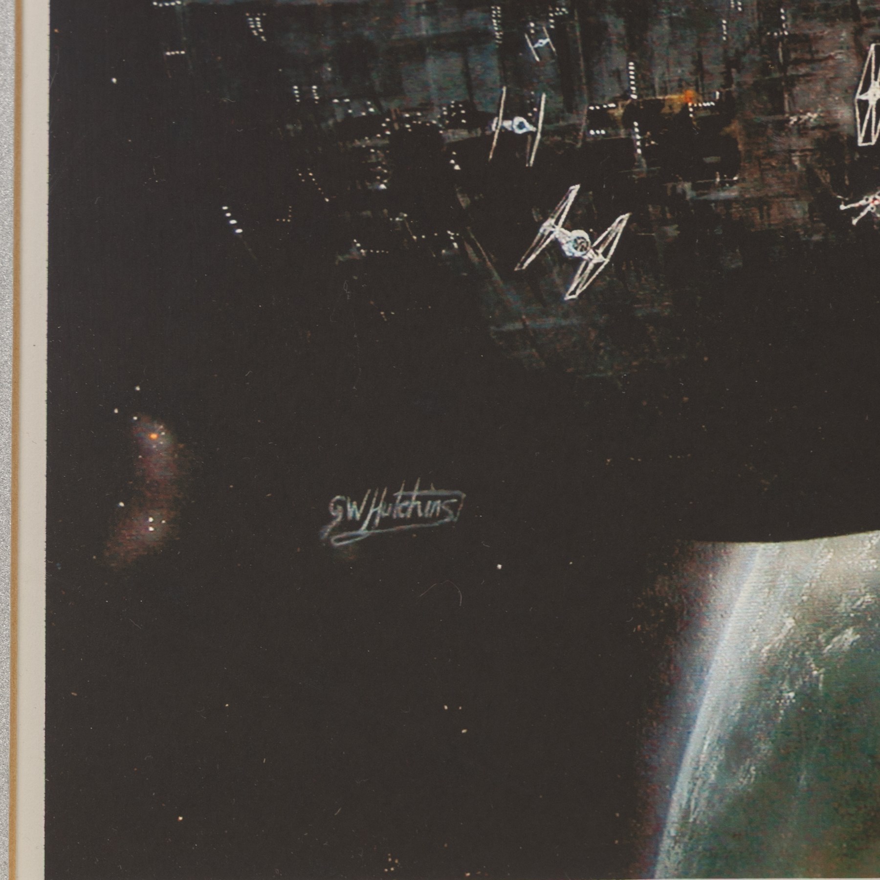 G.W. Hutchins: limited edition print 'Escape From The Death Star' signed by the artist, no. 95/650, framed with certificate of authenticity from Osbourne & Allen Ltd verso, artwork H30cm, W40cm