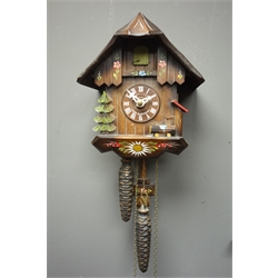  Small painted wood cuckoo clock, 20th century Dutch style figural wall clock and a 'Lincoln' 31-day wall clock  