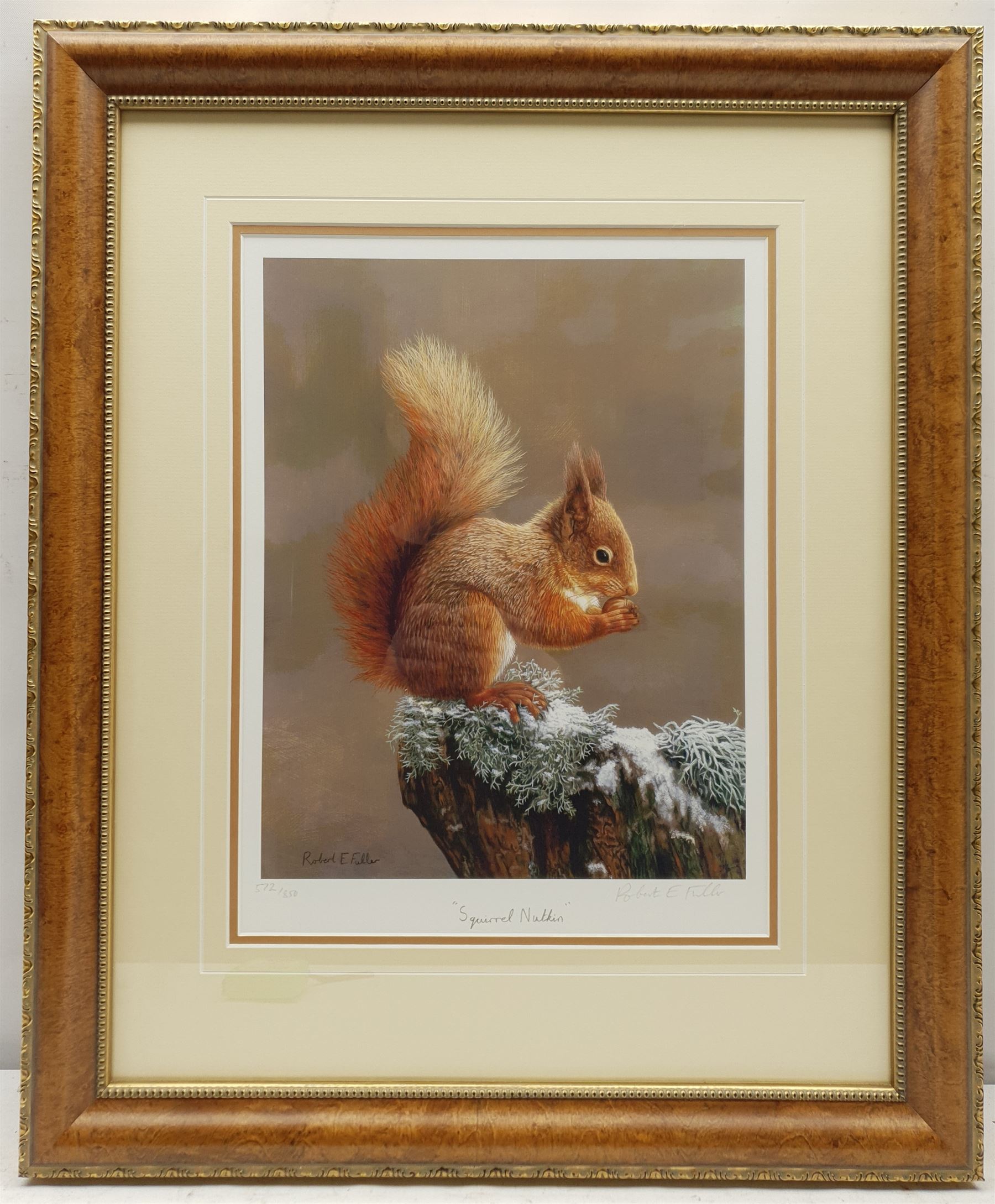 Robert E Fuller (British 1972-): 'Squirrel Nutkin', limited edition colour print signed and numbered 572/850 in pencil 34cm x 27cm; Andrew Hutchinson (British 1961-): Hedgehog, limited edition colour print signed and numbered 476/490 in pencil 22cm x 44cm (2)