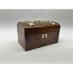 A Victorian walnut and ivory bound domed top box, H12cm L20cm D11.5cm. 