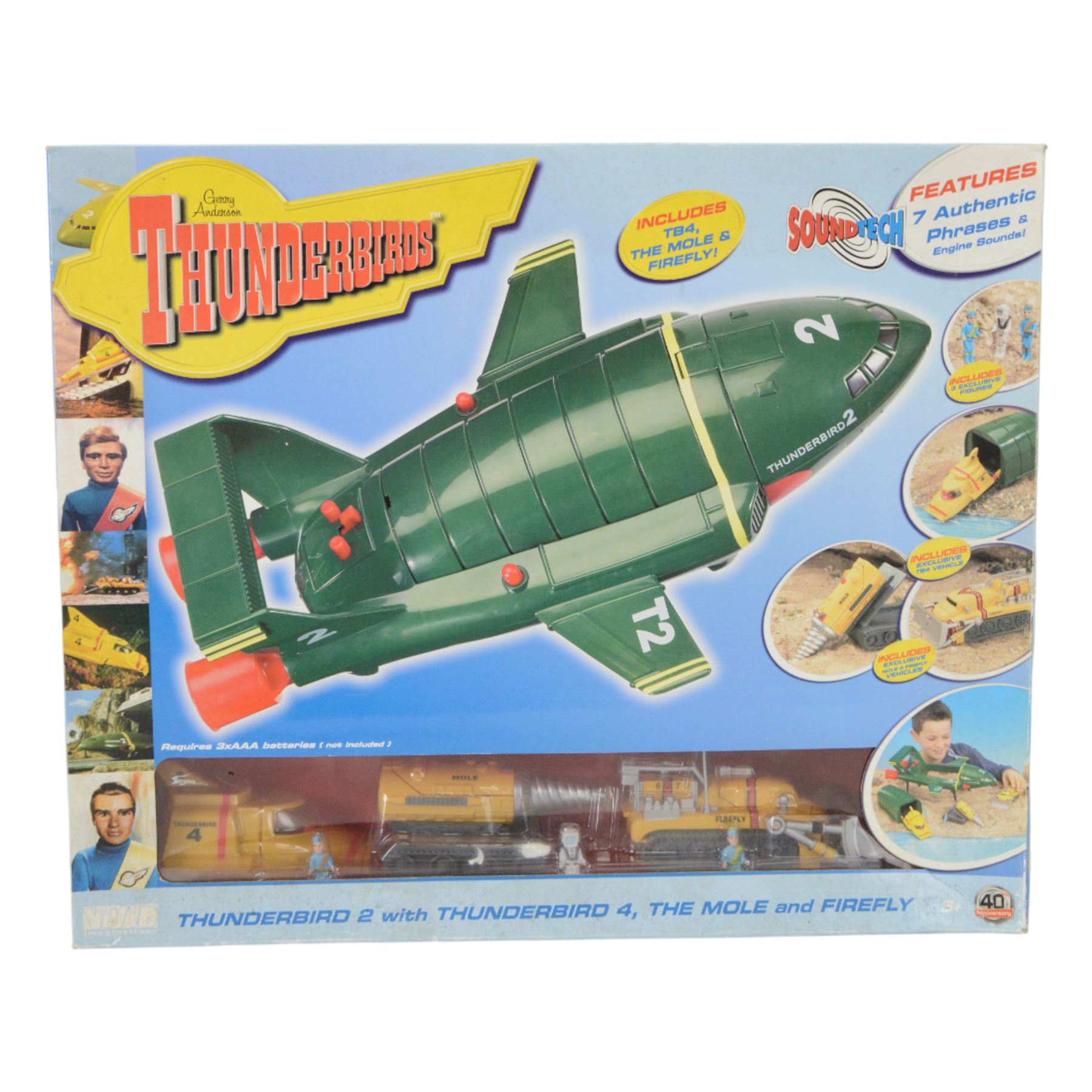 Three Vivid Imaginations Thunderbirds vehicles, comprising Thunderbird 1, Thunderbird 2 with Thunderbird 4, The Mole and Firefly and Thunderbird 3, all boxed