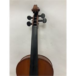 Four violins 1/8th size; half size with Nicolas Bertholini label; three-quarter size with Stradivarius copy label; and full size with Marquis De L'Air label (4)
