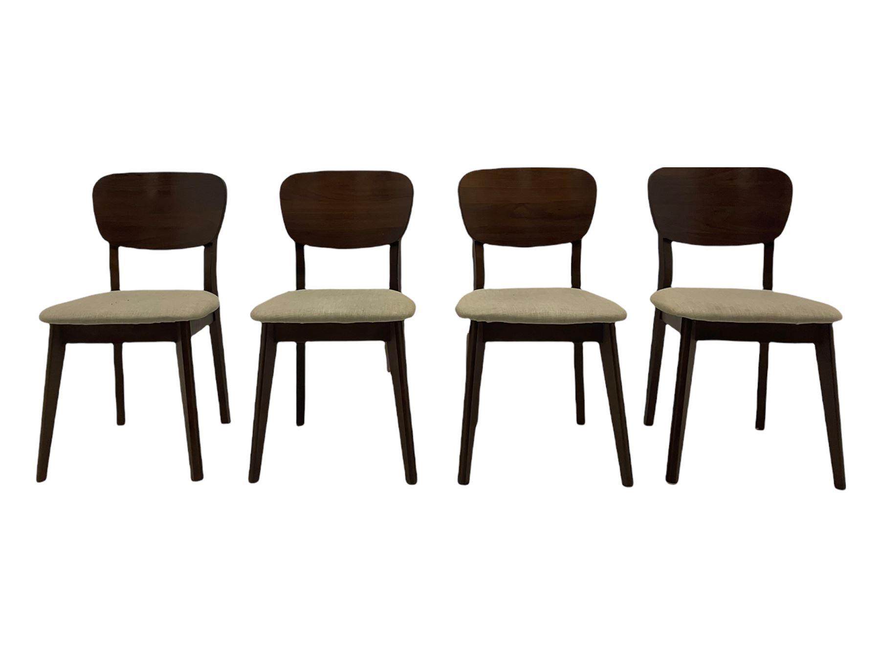 Bentley Designs - Premier collection 'Oslo' contemporary walnut extending dining table and six chairs upholstered in steel grey fabric. 