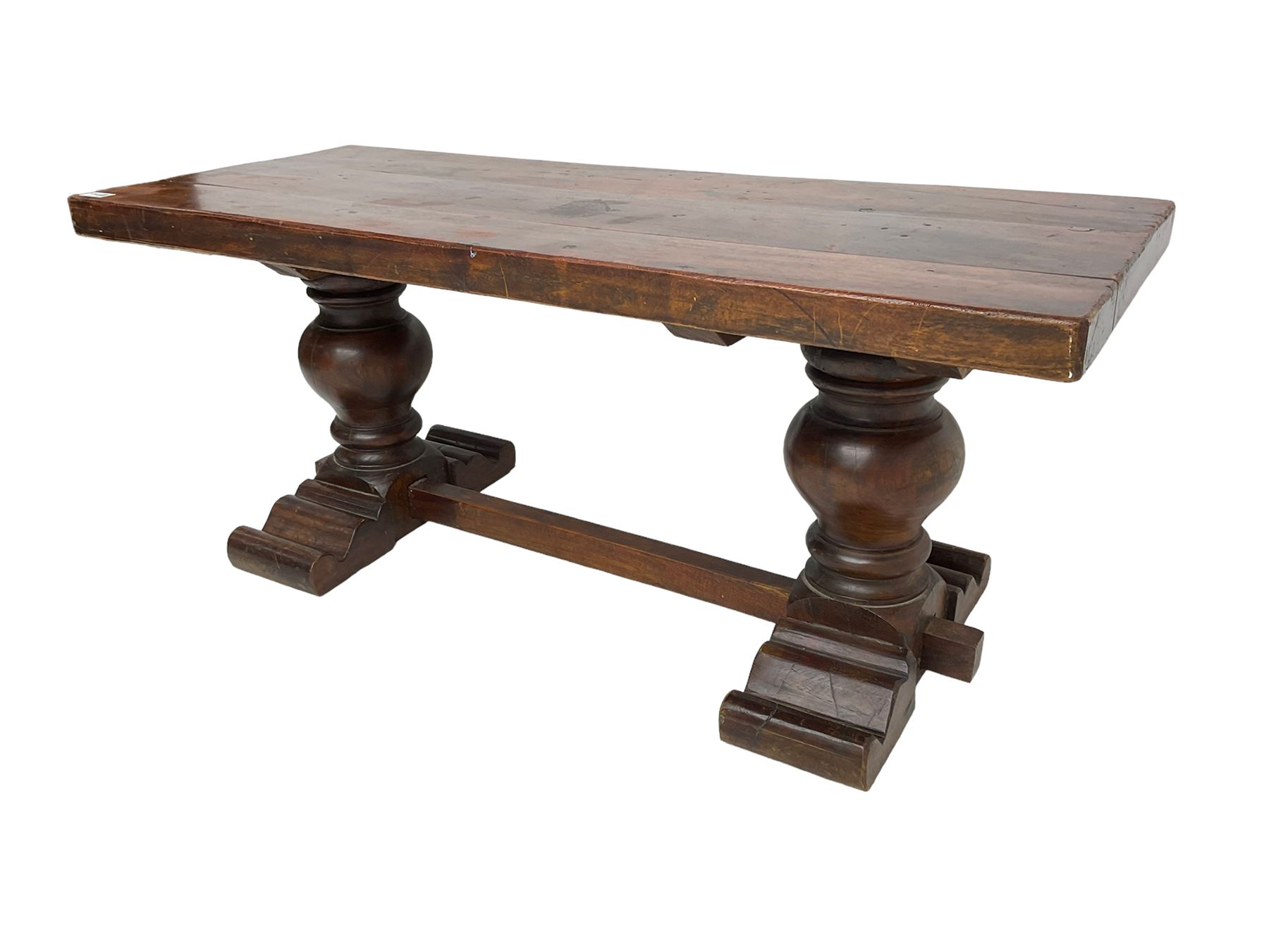 Hardwood rectangular coffee table, twin pedestal base