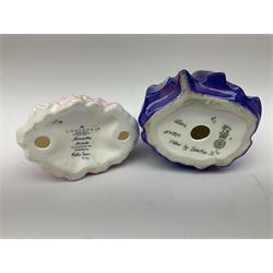 Two Royal Crown Derby pattern Imari soup bowls, pattern 2451, Belleek Fermanagh Ireland four piece set in green shamrock pattern, Royal Doulton small lady figure, Marie HN1370, large Wedgwood fruit bowl, Sylvac jardiniere in autumn leaves pattern, five pieces Co-operative Society commemorative ceramics, with selection of other ceramics. 