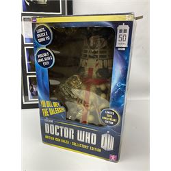 Doctor Who collectables to include ‘British Icon Dalek’ limited 50th anniversary edition in original box, collectors cookie jar, Dalek and Tardis related figures, sonic screwdrivers, small quantity of stamps, framed prints, books etc 