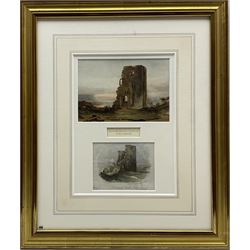 Henry Barlow Carter (British 1804-1868): Scarborough Castle, watercolour signed and dated 1851, 11cm x 16.5cm framed together with a similar coloured engraving pub. S W Theakston 
Provenance: part of a large North Yorkshire single owner life time collection of H B & J N Carter watercolours; bought by Gen. C C Graham in 1902 from W Brooks & Sons, Great Queen St. London, inscribed verso 