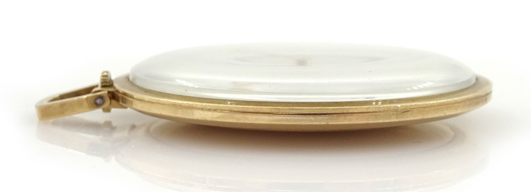 Rotary 9ct gold keyless slimline pocket watch, 17 jewels movement, silvered dial with baton hour markers
