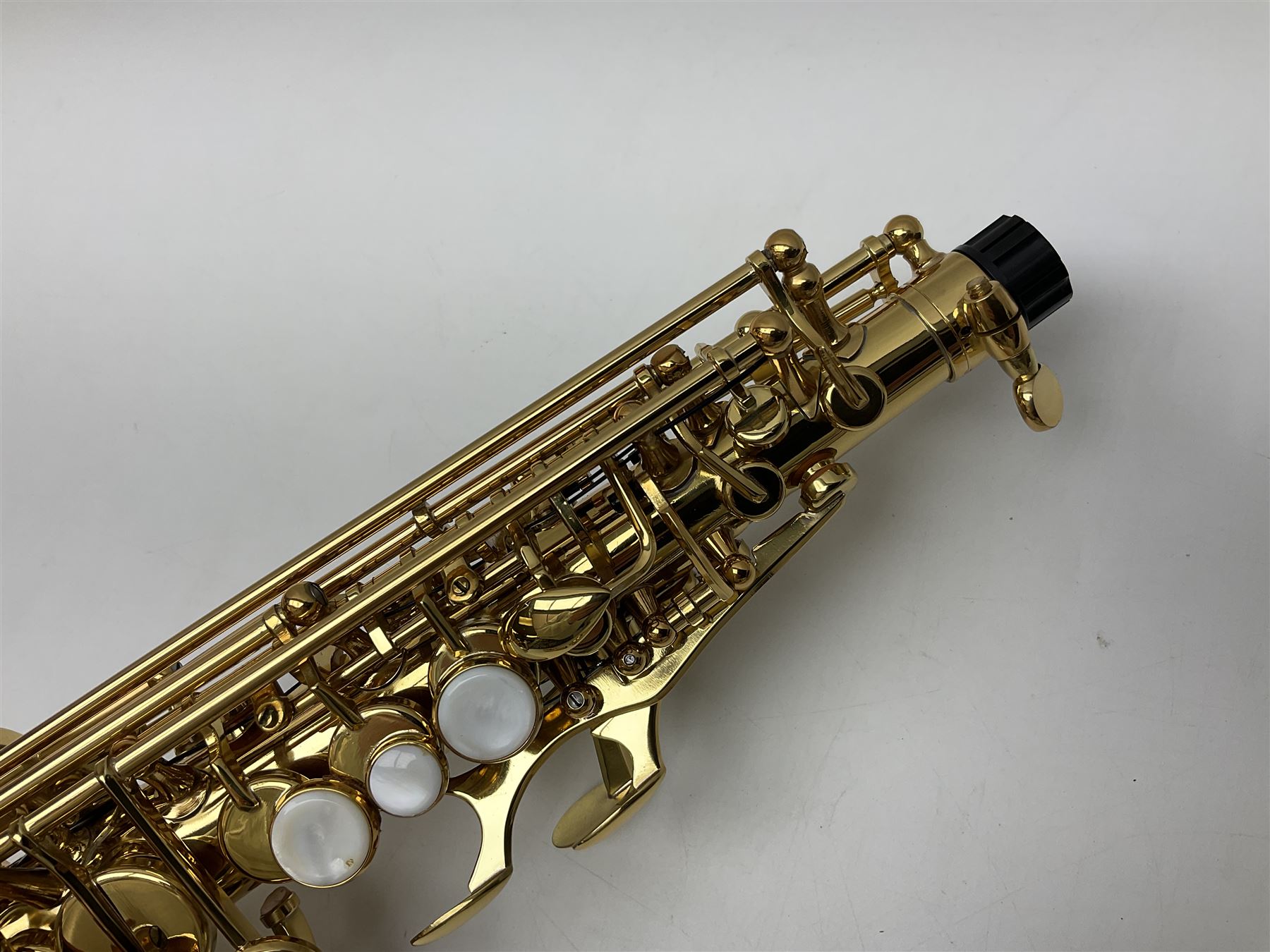 Trevor James The Horn Classic II brass straight soprano saxophone, serial no.T1255; in lightweight carrying case with accessories