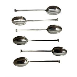 Set of six George V silver seal top tea spoons, hallmarked Sheffield 1934, by Cooper Brothers & Sons Ltd
