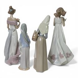 Four Lladro figures, comprising Summer Infatuation 6366, Butterfly Treasures 6777, Girl with Calla Lilies 4650 and Shepherdess with Dog 1034
