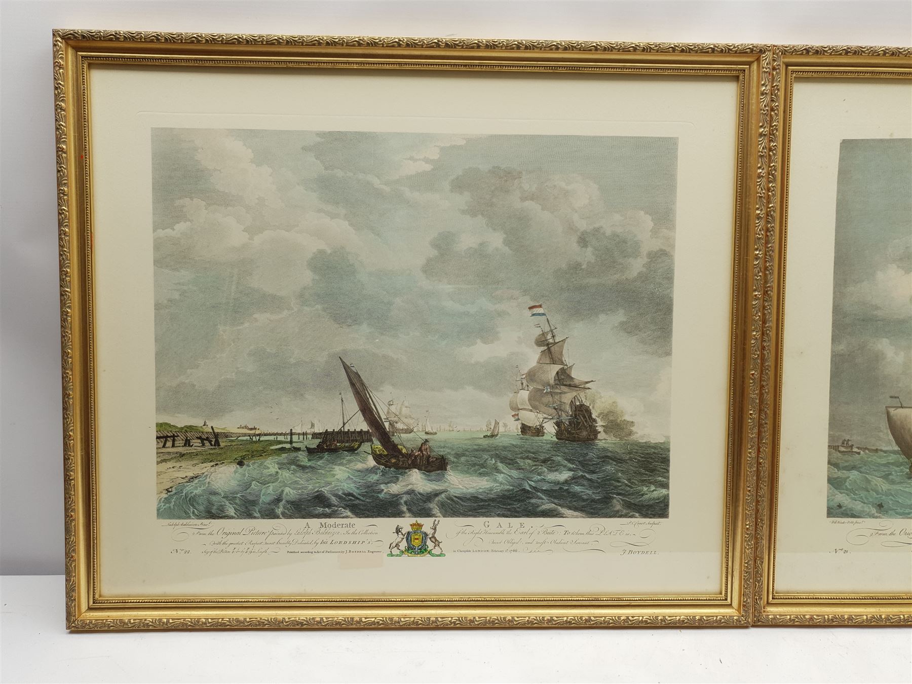 After Willem van de Velde II (Dutch 1633-1707): 'A Brisk Gale' and 'A Moderate Gale', pair 20th century lithographs 43cm x 53cm (2)