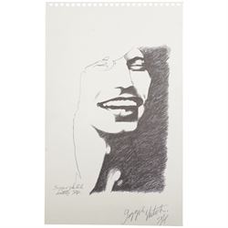 David Oxtoby (Yorkshire Pop Artist 1938-): Mick Jagger (Rolling Stones) - 'Golden Years' 'Jaggin' and 'Jagger Sketch', lithograph and etching in colours and pen and ink sketch signed titled and dated 1978 & '74 in pencil and pen, numbered 2/30 AP & 6/10 artists proof, respectively, max 68cm x 56cm (3) (unframed)