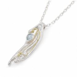 Silver and 14ct gold wire blue topaz and pearl pendant necklace, stamped 925