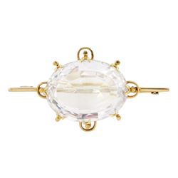 Early 20th century gold single stone oval rock crystal brooch, stamped 18ct