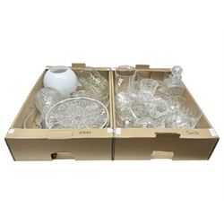 Collection of crystal and cut glass, to include drinking glasses, decanter, jug, claret jug, bowl, and other glassware, in two boxes 