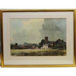  English Village scene, mid 20th century watercolour and gouache unsigned 36cm x 54cm  