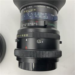 Seiko 'Mamiya Macro M 1:4.5 f=140mm M/L-A' lens serial no 003593 and Seiko 'Mamiya-Sekor Z f=110mm 1:2.8W' lens, serial no 56560