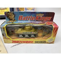 Matchbox - Collector's Mini-Case with twenty-three playworn models; five MOY models Y-3, Y-7, Y-11, Y-12 & Y-13; K101 Battle Kings Sherman Tank; K-15 Super Kings Jubilee Bus; all boxed; two blister packed Jubilee Buses; three 1970s Matchbox catalogues; Dinky Ferrari racing car; and other items