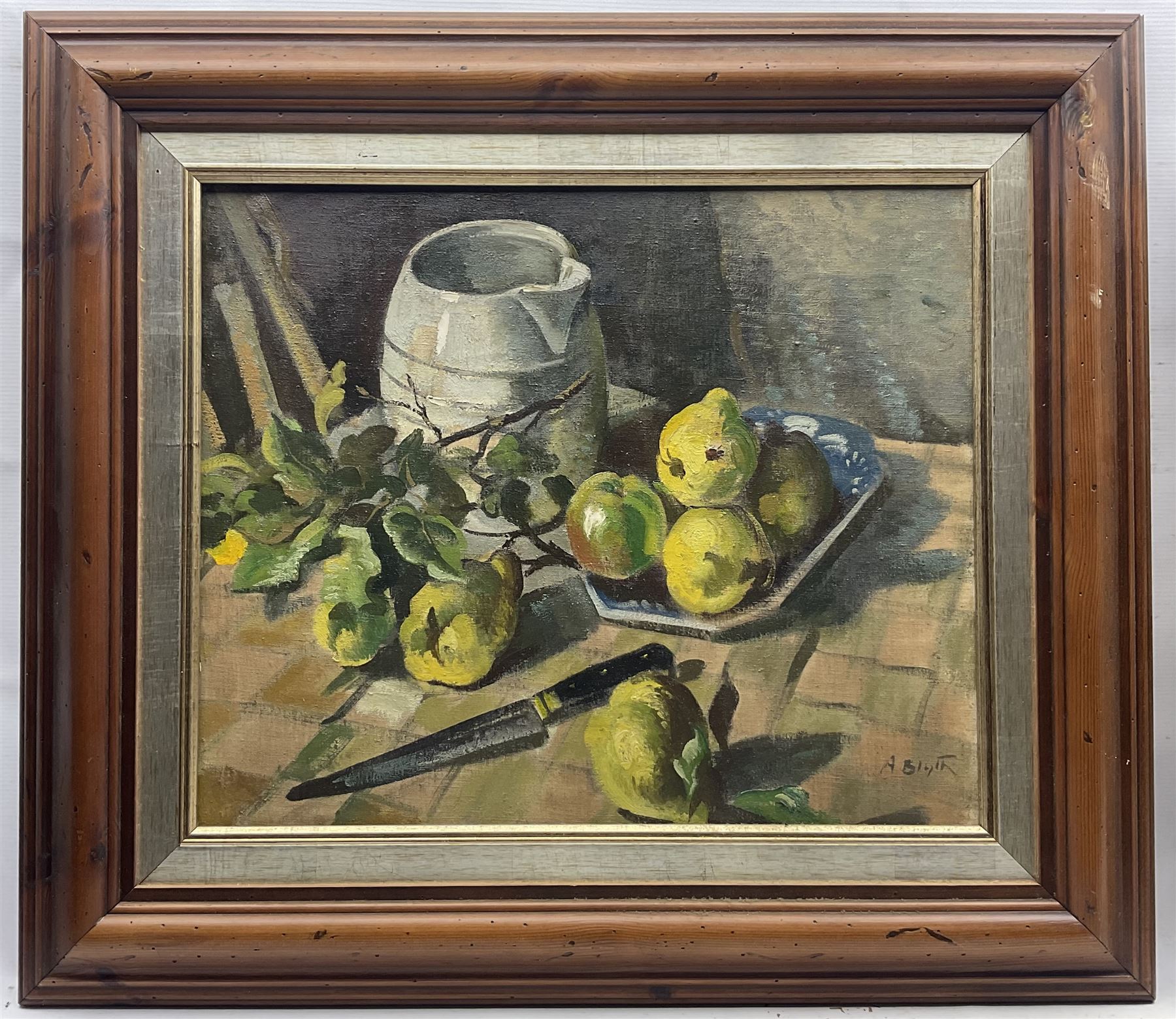 Alan Blyth (British 1889-1953): 'Quinces' Still Life, oil on canvas signed, original title label verso 49cm x 59cm 