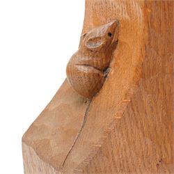 Mouseman - pair of adzed oak bookends with carved mouse signature H15cm by the workshop of Robert Thompson, Kilburn